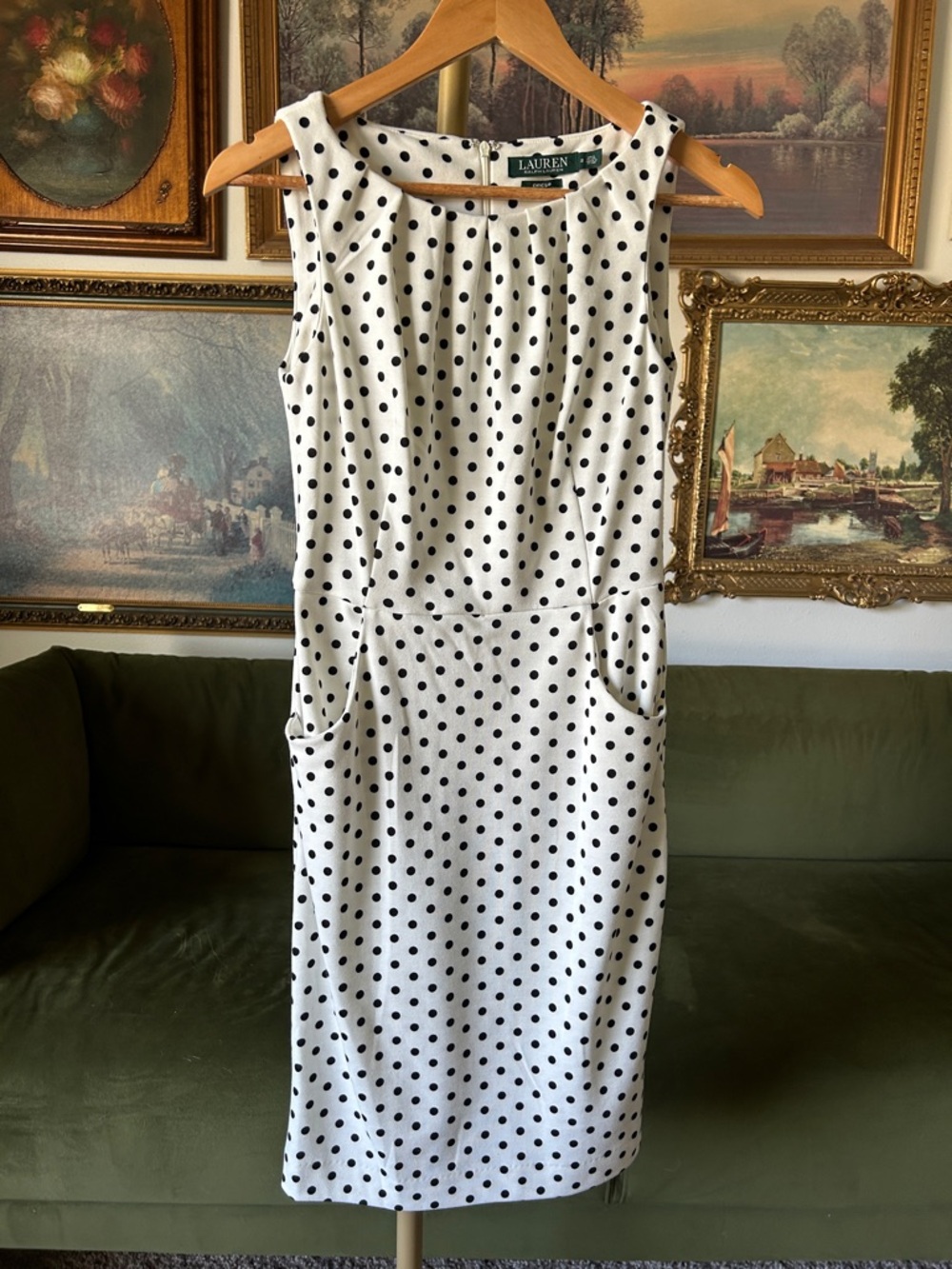 Lauren Ralph Lauren Black and White Polka Dot Sleeveless Sheath Dress